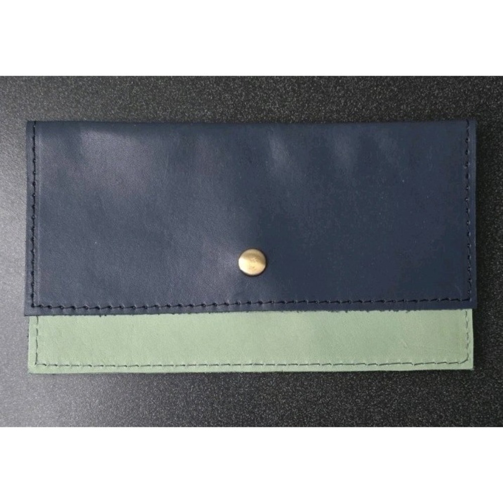New Guang Tong 100% Leather Blue Wallet Fold Over Made In Italy Card Holder Slim
